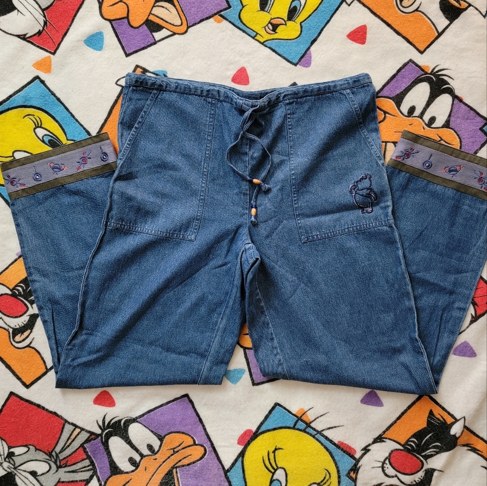 Vintage 90s Winnie The Pooh Embroidered Chambray Pants